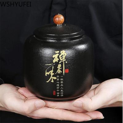 WSHYUFEI Black Pottery Tea Can Chinese Porcelain Ceramic Jar Portable Sealed Jar Storage Tea Boxes Candy  Spice Storage Tank
