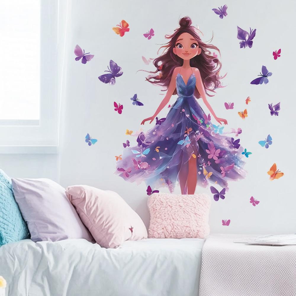 Cartoon Dreamy Butterfly Girl Bedroom Home Background Wall Decoration Wall Sticker