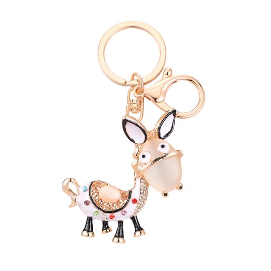 Sparkling Rhinestones Inlaid Donkey Design Keychain Pendant Enamel Oil Drip Process Smooth белый