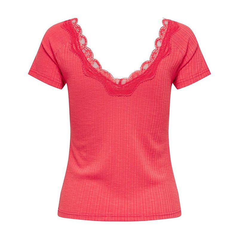 Women's Lennie Red Lace Neckline Short Sleeve Top ONLY