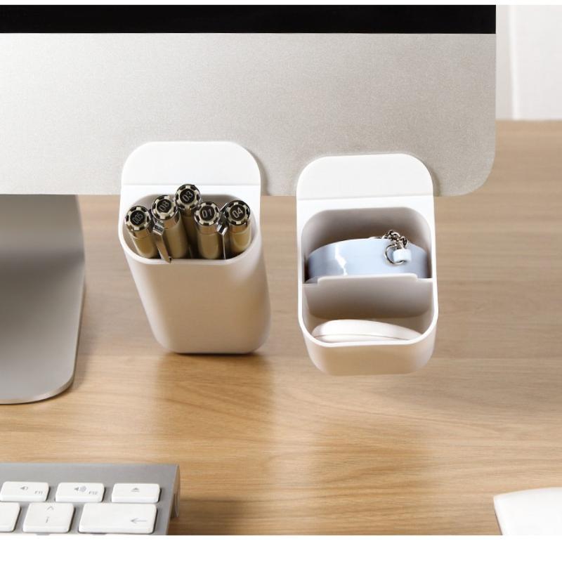 1Pack Desk Pen Holders, Clip-On Pencil Storage Containers, Adhesive Office Supplies Accessory, Pp Plastic Desk Organizer Set