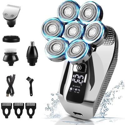 Holicí strojky na hlavu pro muže 7D, Bezdrátový holicí strojek na pleš Wet&Dry Vodotěsný Elektrický holicí strojek pro muže s LED displejem Sada pro úpravu