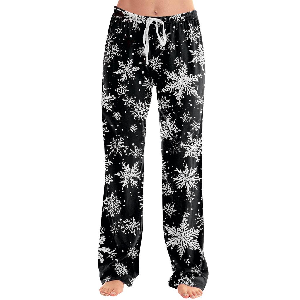 Women's Christmas Print Casual Pants with No Pockets for Holiday Wear
