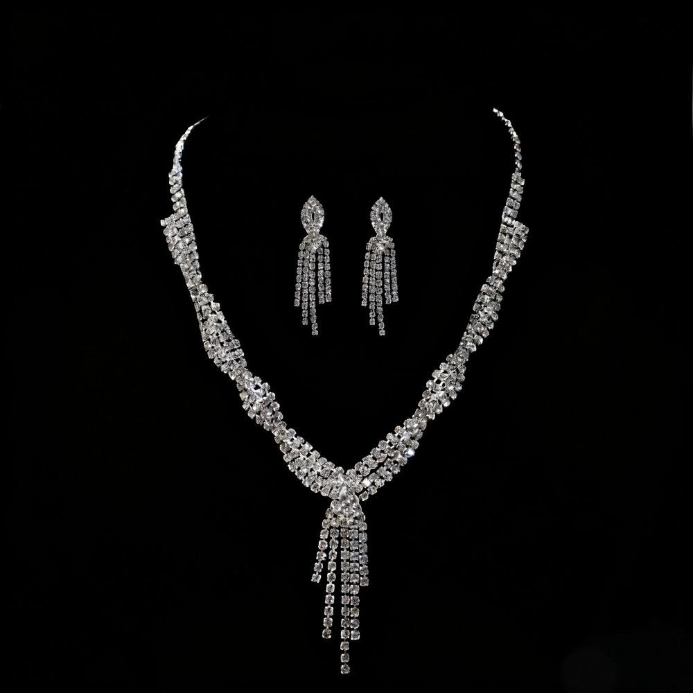 

Tassel Necklace Dangle Earrings Set Full Rhinestone Wedding Jewelry Set Geometric Jewelry Set Gift 1 set