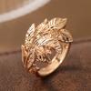 Luxury 3D Embossed Leaf Ring Copper Material Women Jewelry Ring For Banquet