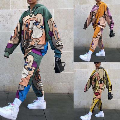 Fashion Keep Warm Winter Womens Printed Long Sleeve Tops+Long Pants 2 Piece Set