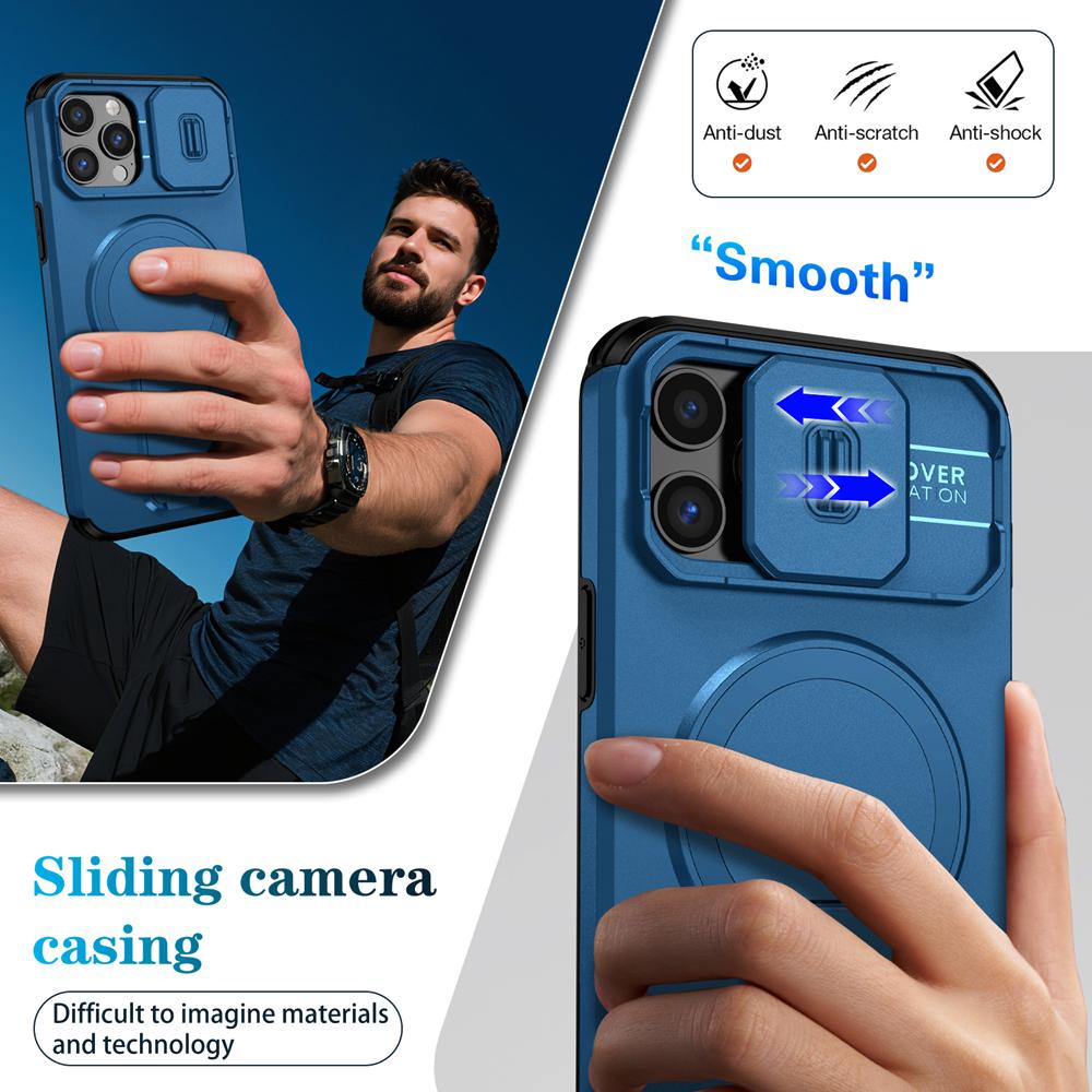 KEYSION Shockproof Magnetic Case for iPhone 11 12 Pro Max Slide Camera Lens Protect Kickstand Wireless Charging Phone Back Cover