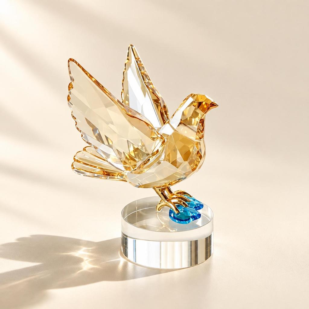 Faceted Crystal Bird Ornament Polished with Pedestal Decorative Desktop