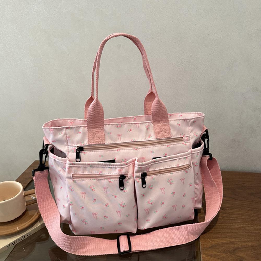 Casual Large Capacity Tote Bag Bow Adjustable Strap Crossbody Bag Multi-Pocket Waterproof Shopping Bag