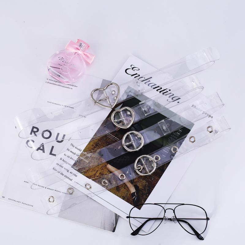 Student Transparent Plastic Belt Women'S Dress Decorated With Simple Love Round Buckle Belt Eight Styles