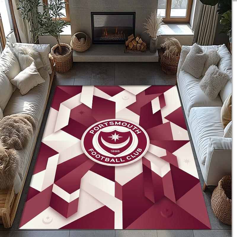 Tappeto Morbido Area Rug con Motivo Calcio Portsmouth FC Antiscivolo Tappeto per Pavimento Interno Tappetino Decorazione Sportiva per Camera da Letto