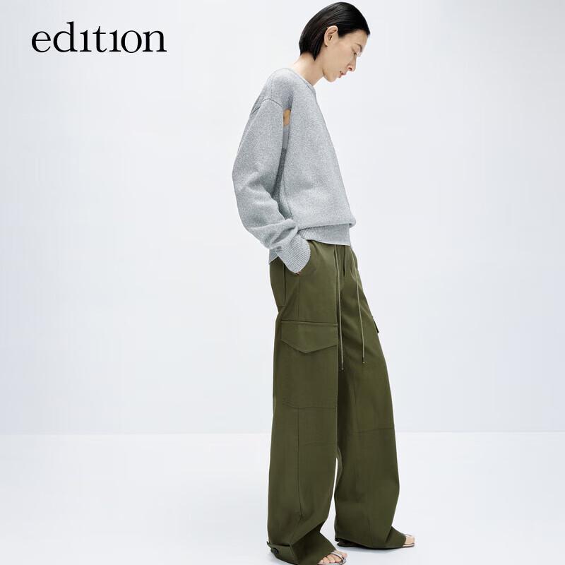 

Edition Women s Faux Two-Piece Silver Glitter Wool Blend Sweater M