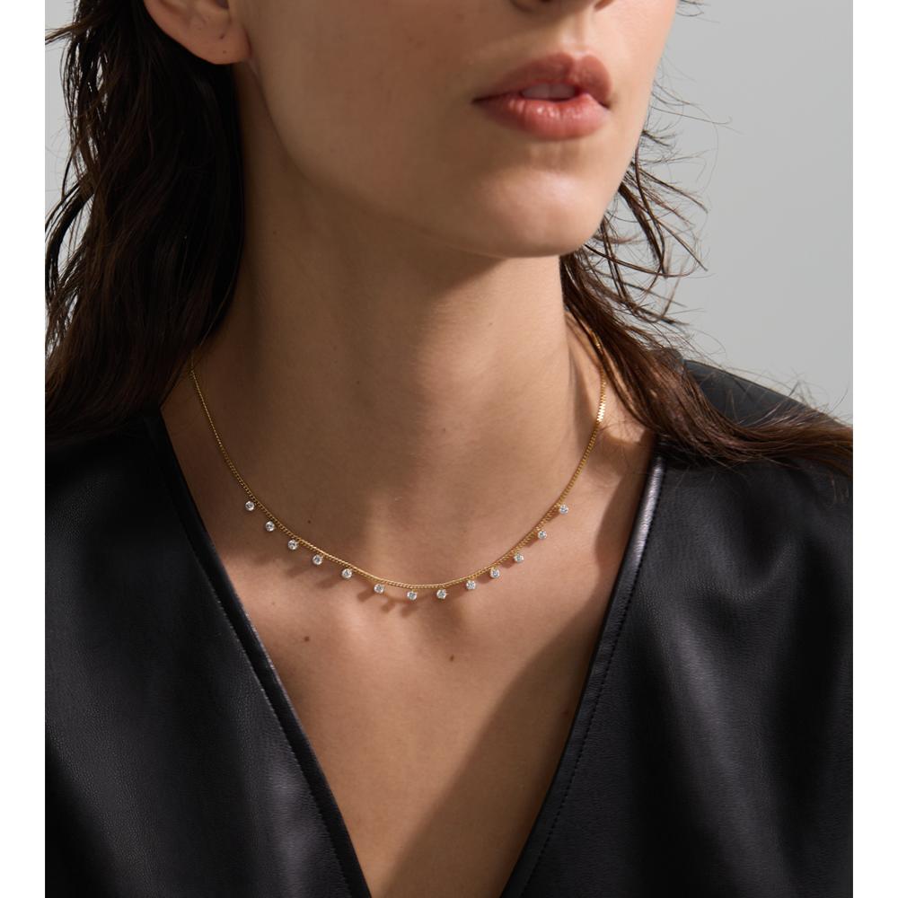 Yhpup Shiny Cubic Zirconia Chic Chain Necklace for Women Stainless Steel Delicate Premium Exquisite Collar Jewelry for Women