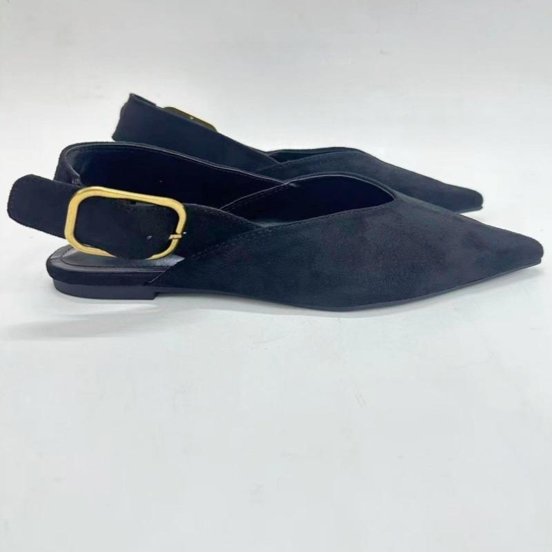 Sexy Pointed Toe Women Flats High Quality Faux Suede Buckle Strap  Slingbacks  Office Daily Ladies Mules Shoes