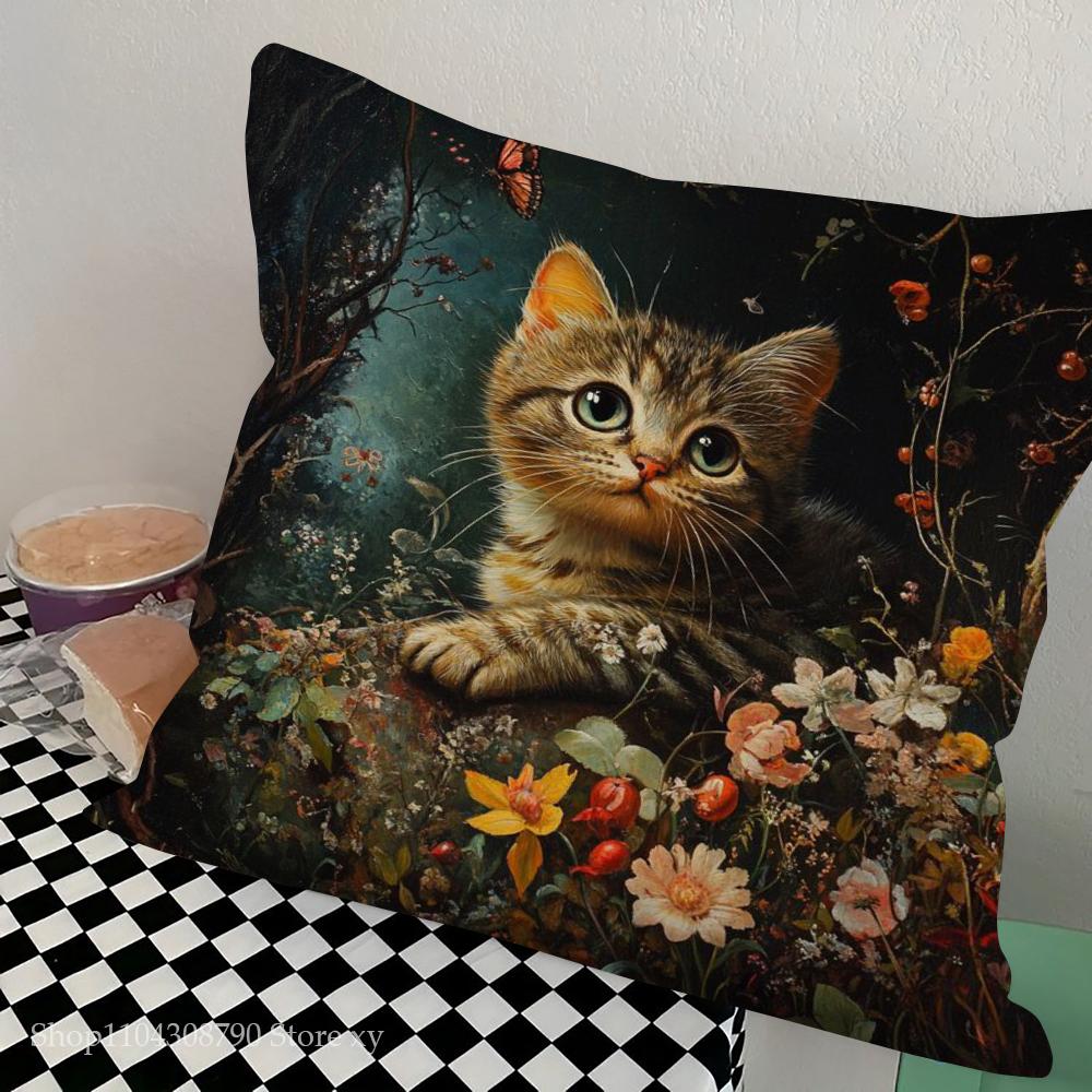 

1pc Abstract Woman Bird Cat Flower Fish Couple Pillow Case Square Bedroom Sofa Leisure Comfort Cushion Car Living Decoration 16x16Inch