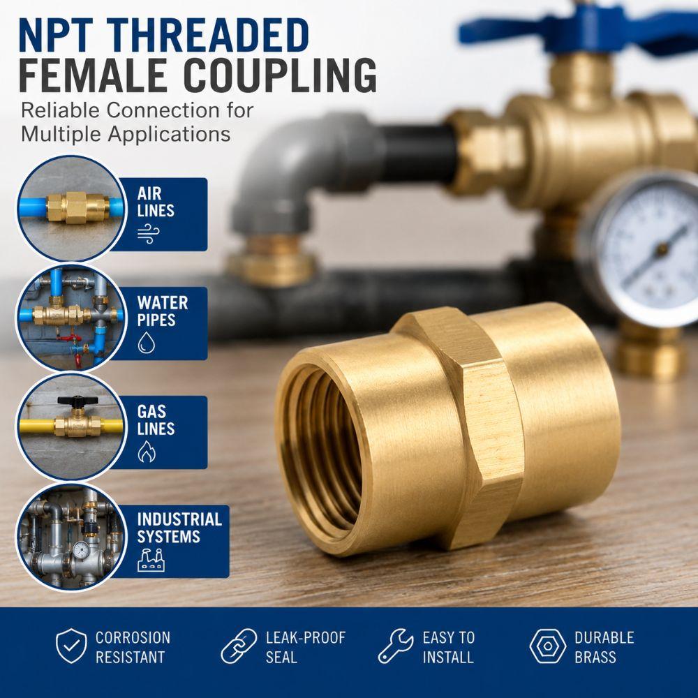 1/4" 1/8" 3/8" 1/8" NPT Female Coupling Brass Pipe Fitting Adapter Air Hose Adapter Compressor Use