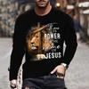Fashion Jesus Cross Pattern T Shirt For Men 3D Lion Print Long Sleeve T-shirt Hip Hop Trend Vintage Clothes Oversized Cotton Top