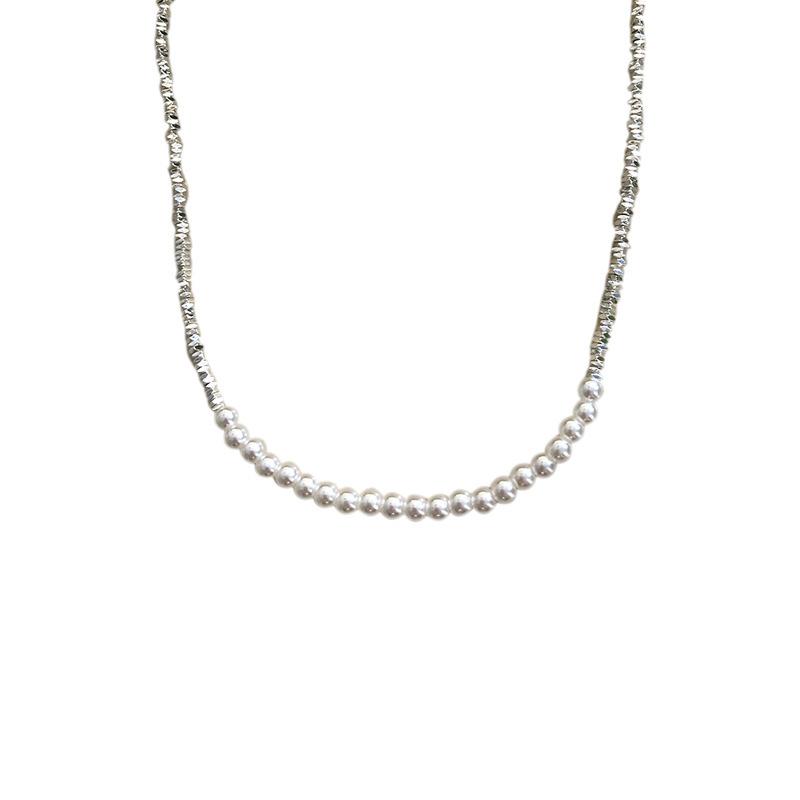 Broken Silver Imitation Pearl Necklace Women'S Fashion Design Sense Collarbone Chain Temperament Highlight Pearl Necklace