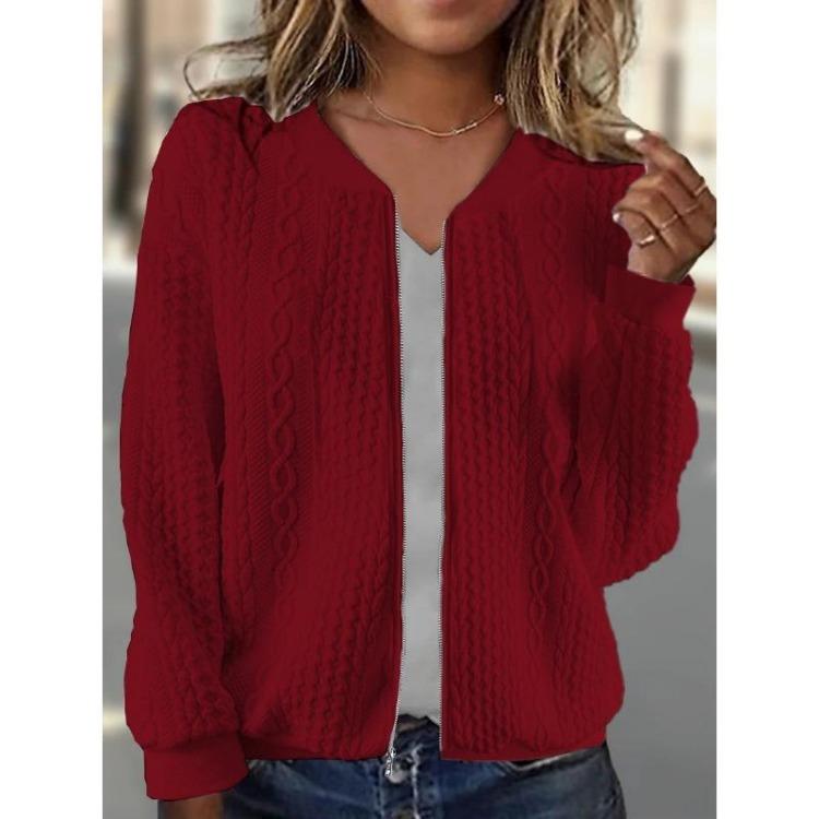 2024 Dam Höst Vinter Dragkedja Pilotjacka Casual Långärmad Enfärgad Tröjjacka Mode Ytterkläder