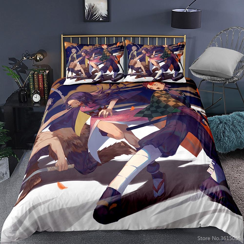 3D Demon Slayer Pattern Duvet Cover with Pillowcase Cartoon Anime Bedding Set Twin Full Queen King Chidren Kids Bed Linen Sets