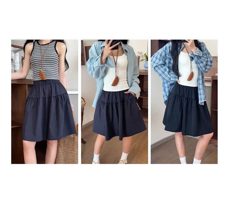 Women's Navy Blue High-Waisted A-Line Skirt, Slimming & Anti-Exposure, Tiered Japanese Academy Style, Half-Length Short Skirt