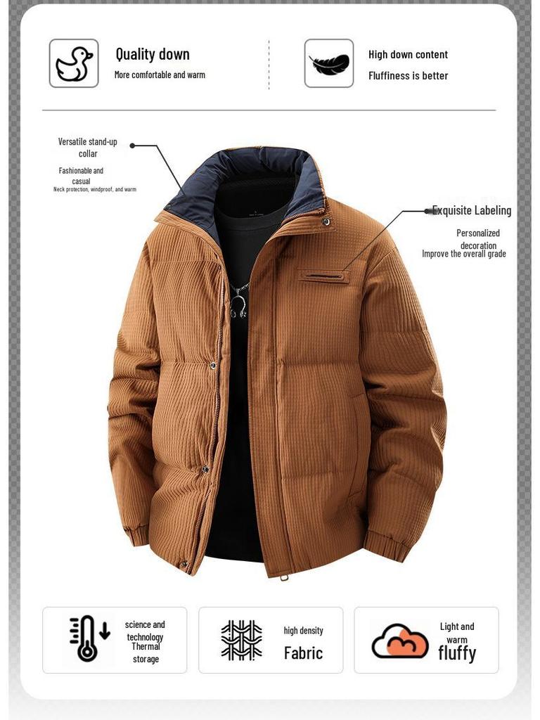 Men's Trendy Winter Down Jacket, Dual Opening, Thickened for Warmth, High-Quality Lapel Outerwear, National Standard Live Stream Best Seller.