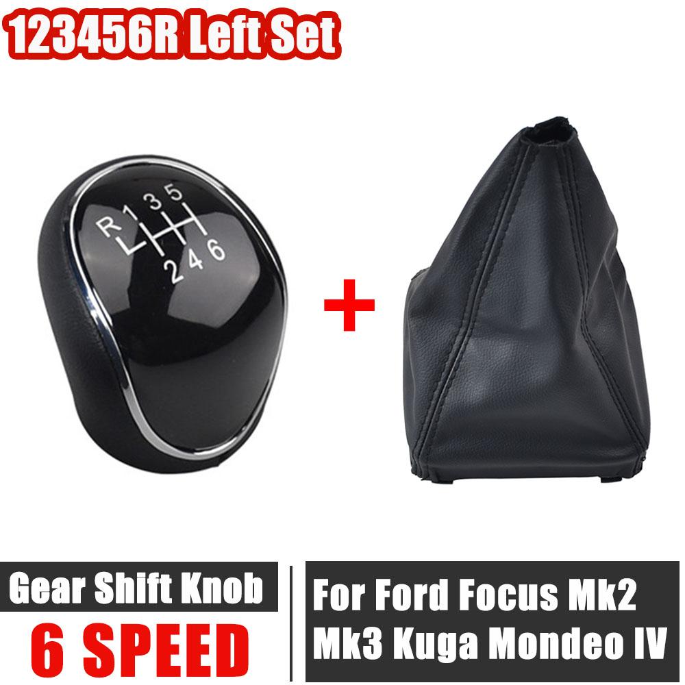Car Gear Shift Knob + PU Leather Case for Ford S-Max C-Max Kuga Galaxy Mondeo 4 Mk4 Transit Tourneo Connect Focus 5/6 Speed