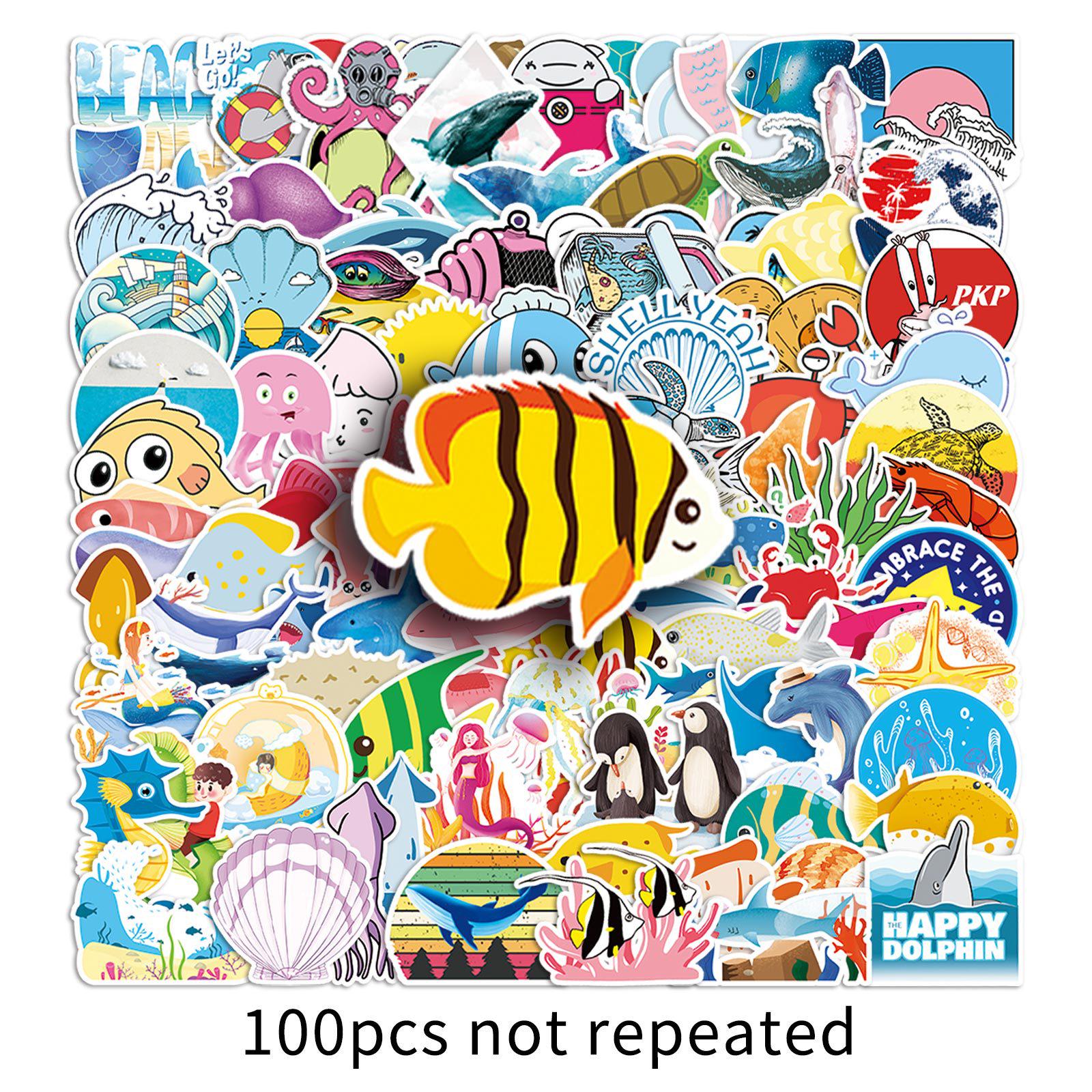 Ocean Series Cartoon Animal Stickers: 100 Waterproof Sheets for Computer, Guka Journal Stationery