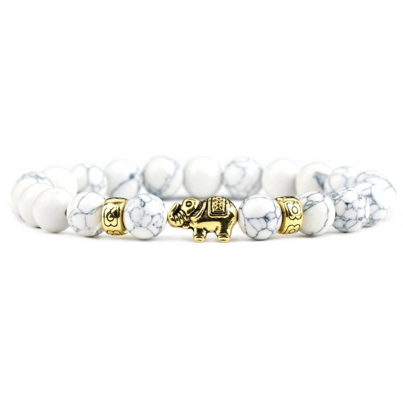 Weathered White Agate & Lychee Chalcedony Elephant Bracelet for Men & Women