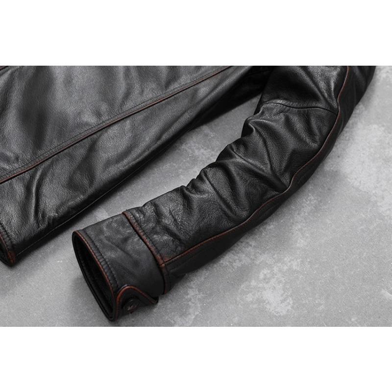 Jachetă de piele ocazională pentru bărbați, dimensiune chinezească, haină moale din piele de vacă naturală.