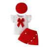 2025 Toddler Girl Ruffle Bow Top, Skort & Beret Set
