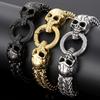 Punk Rock Double Skull Head Face Design Men's Bracelet 11MM Width Stainless Steel Square Franco Link Chain Skeleton Jewelry Male