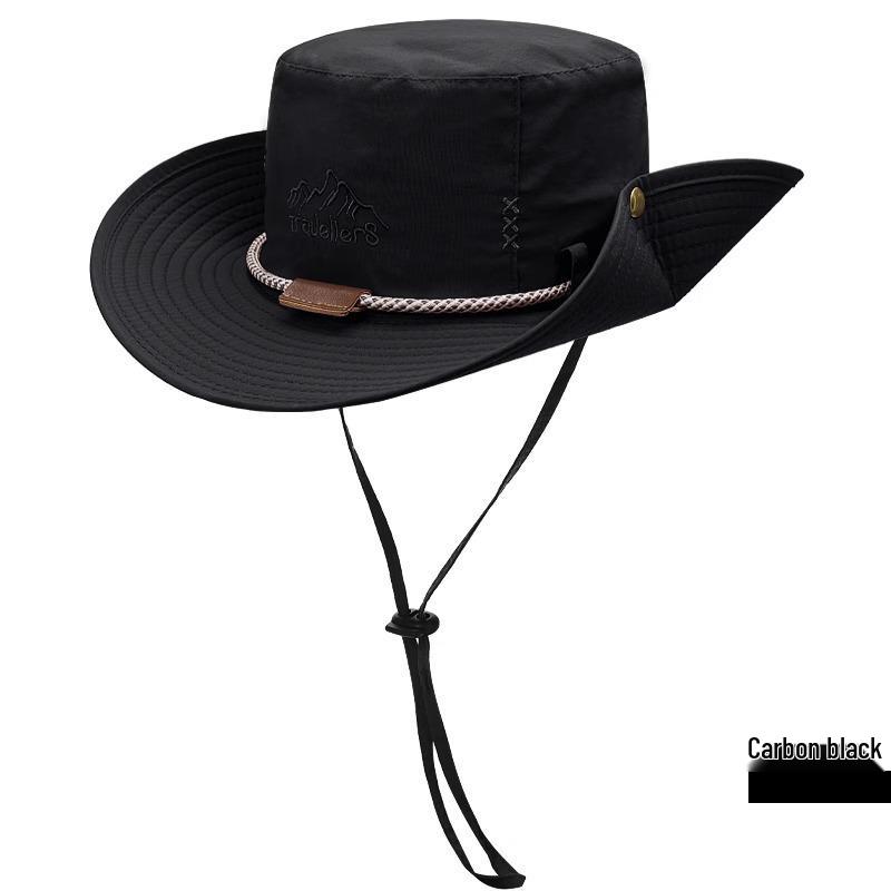 Unisex Japanese Style Wide Brim Drawstring Bucket Hat for Sun Protection - Breathable Denim for Hiking and Climbing.
