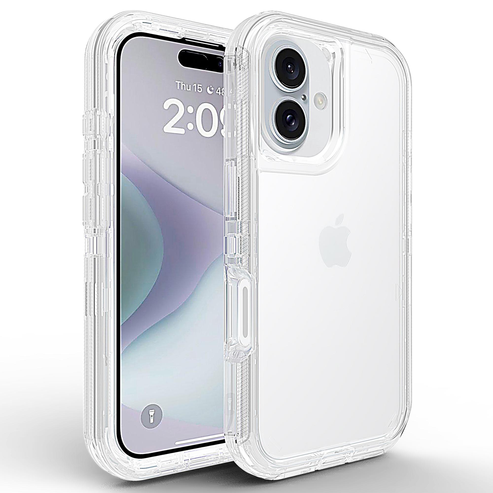 

For iPhone 16 Case 3 in 1 Detachable Shockproof TPU+PC Phone Back Cover Transparent