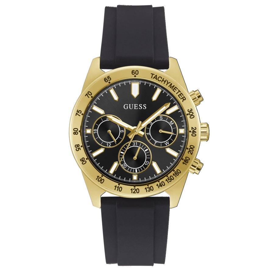 Guess Herren Modische und Sportliche Multifunktions-Quarzuhr mit Rundem Zifferblatt, Schwarzem Silikonarmband für Tägliches Outdoor-Tragen, Ideales Weihnachtsgeschenk für Männer GW0332G2