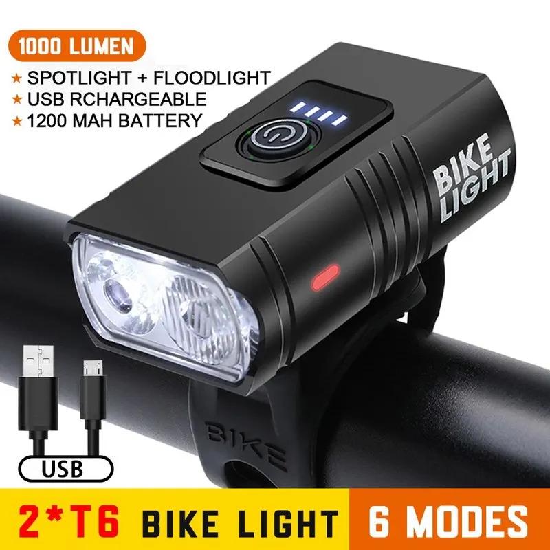 MTB Mountain Led Bicycle Lights Waterproof Safety Bike Front Light 6 Light Modes Waterproof Usb Cycling LED Bike Front Lamp