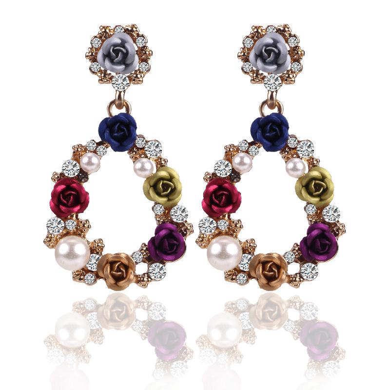 Suijue Jewelry Exotic Ocean Beach Versatile Rose Earrings Women S Colorful Flower Earrings Jewelry