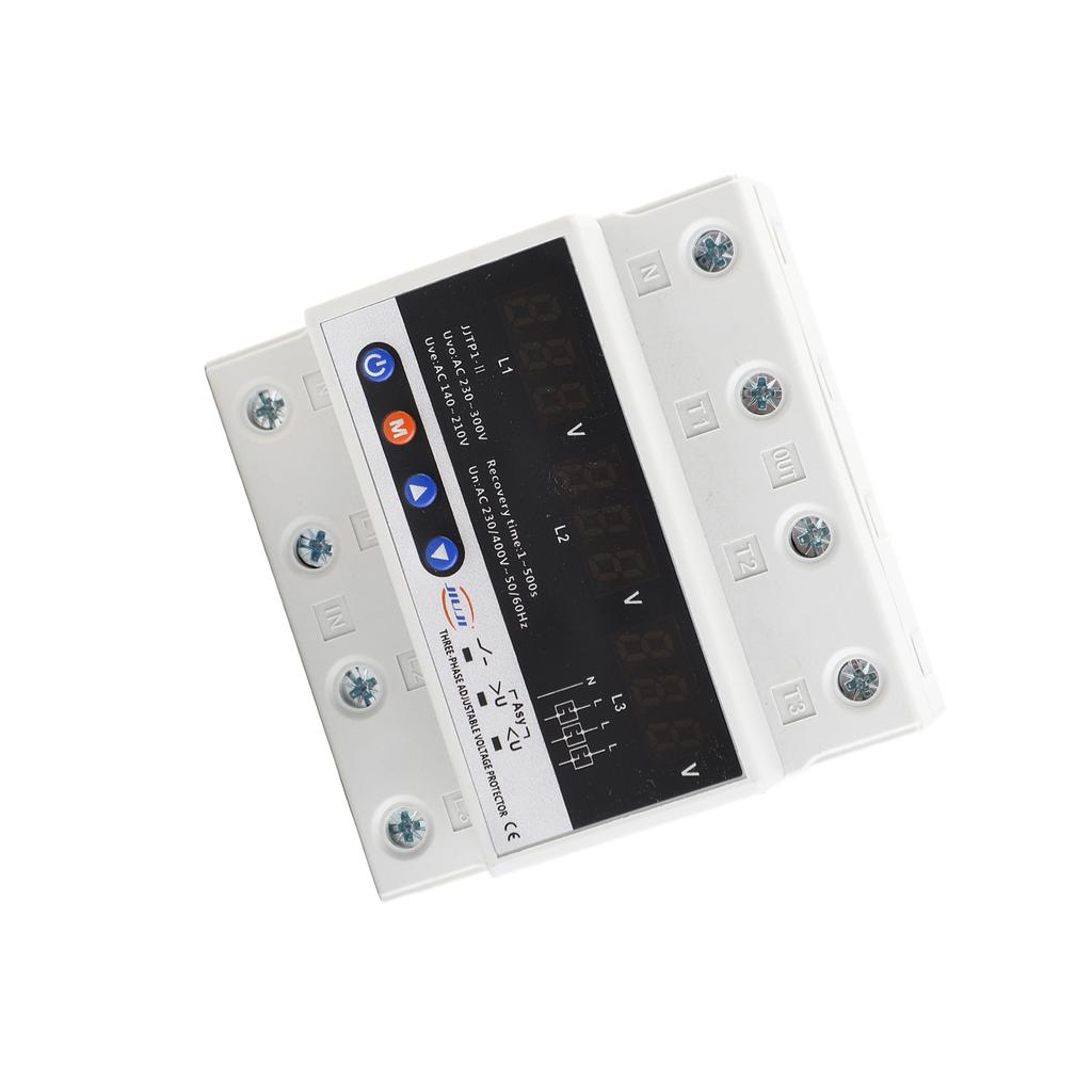 Three Phase Over And Under Voltage Protector Automatic Recovery Din Rail Adjustable Voltage Protective Device 63A 380V