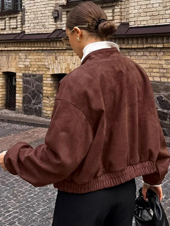 2025 Women's High-End Retro Bomber Jacket - Long Sleeve, Stand-Up Collar, American Street Style, Spring/Autumn Outerwear