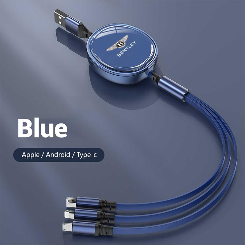 3-in-1 Tragbares Einziehbares Schnelllade-Datenkabel für Neue Bentley Flying Spur Continental GT Bentayga Mulsanne Zubehör