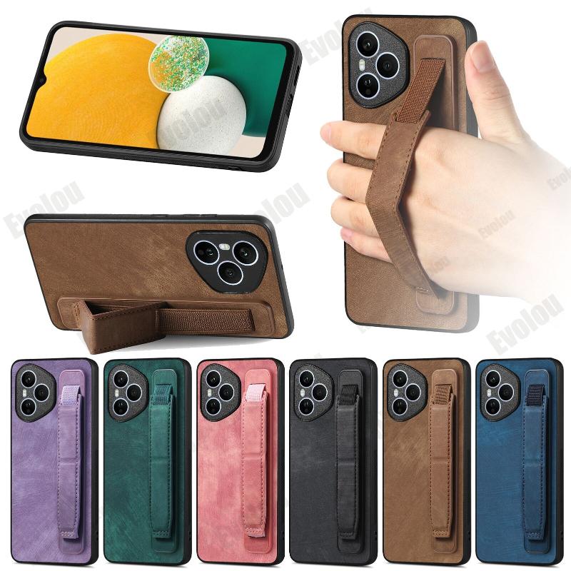 Retro Plain PU Leather Matte Holder Cover for Honor 400 Pro 400 Lite Wristband Kickstand Silicone Case for Honor400 Pro