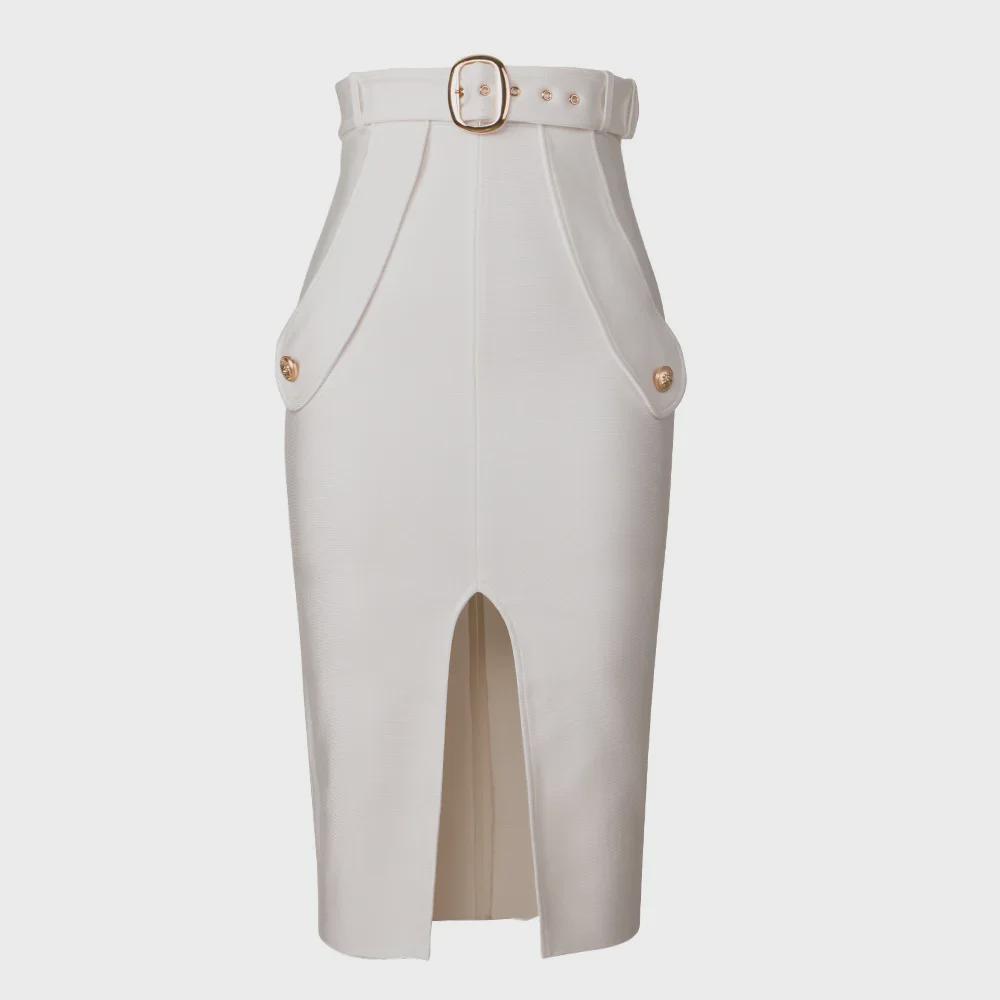 Spódnica midi z rozcięciem i paskiem z wysokim stanem