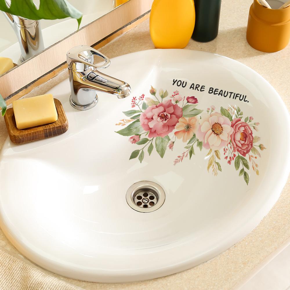 Fresh Peony Flower Bed Bathroom Decoration and Beautification Wall Stickers