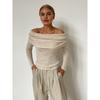 Spring and Autumn Off Shoulder Knitted Shirt Sexy Slimming Solid Color Long Sleeve Women's T-shirts
