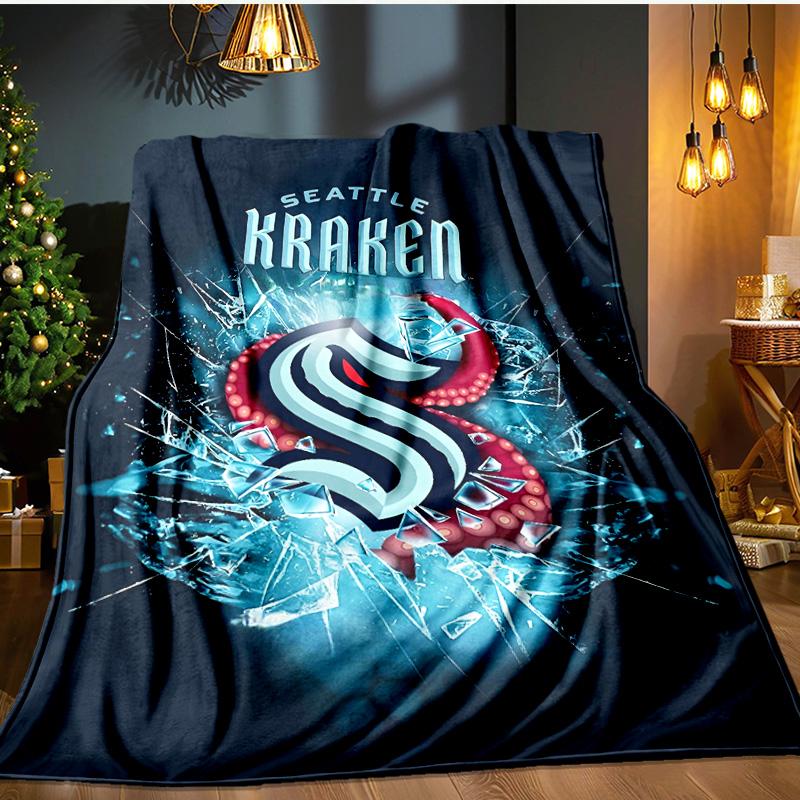 Seattle Kraken Logo Blanket Flannel Throw for Sofa, Indoor, Camping, Living Room, Office, Chair, And Bed Soft Birthday Gift