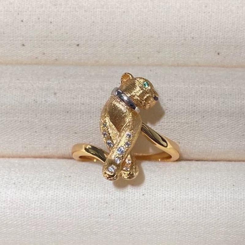 Medieval Golden Leopard Ring With Diamond Drawing Process Three-Dimensional Leopard Light Luxury High-End Sense Retro Index Finger Ring