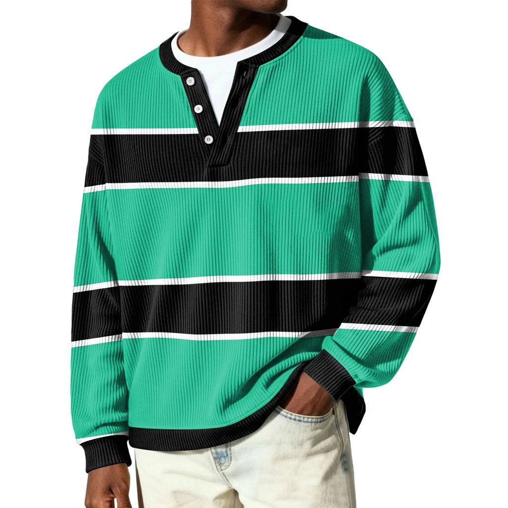 Men's Button-Down Collar Long-Sleeve Ribbed Knit Pullover