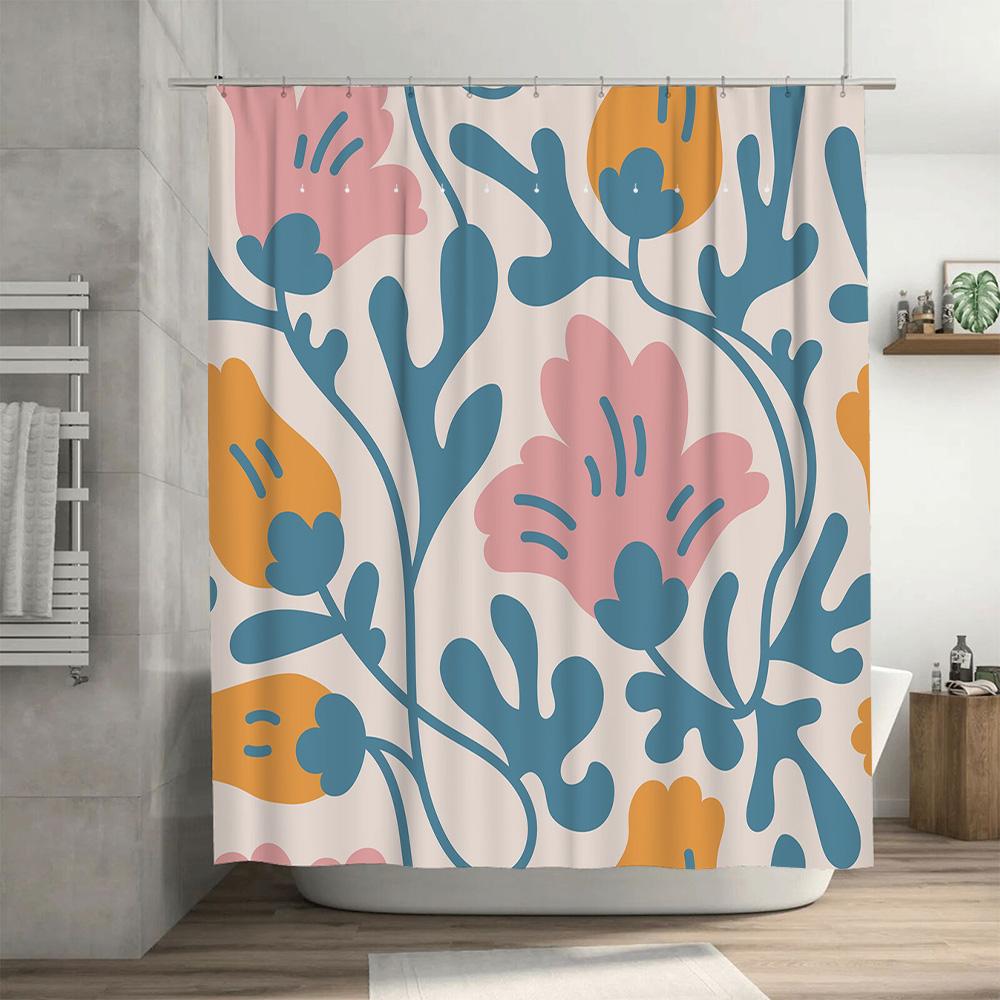 Moderner Badezimmer-Duschvorhang mit Blumendruck, dekorativ, wasserdichtes Stoff-Duschvorhänge für Heimdekoration in verschiedenen Größen! (