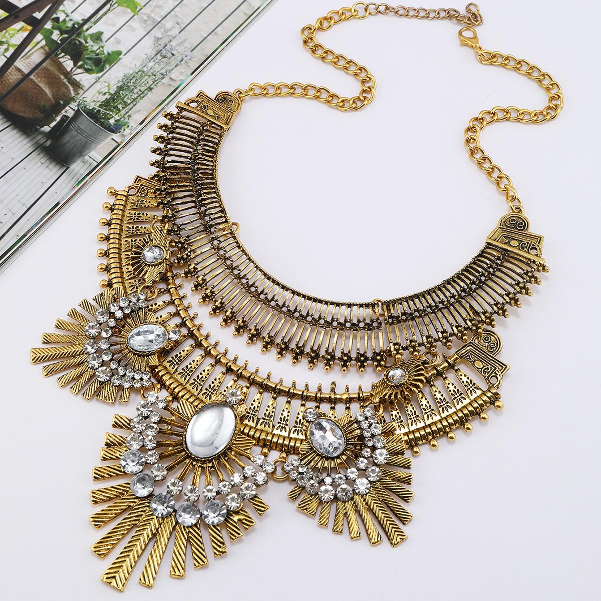 Ретро Преувеличенное Многослойное Ожерелье с Бриллиантами, Пустотелой Гравировкой, Геометрическое, Женские Повседневные Аксессуары для Вечеринок, Антикварные Украшения
