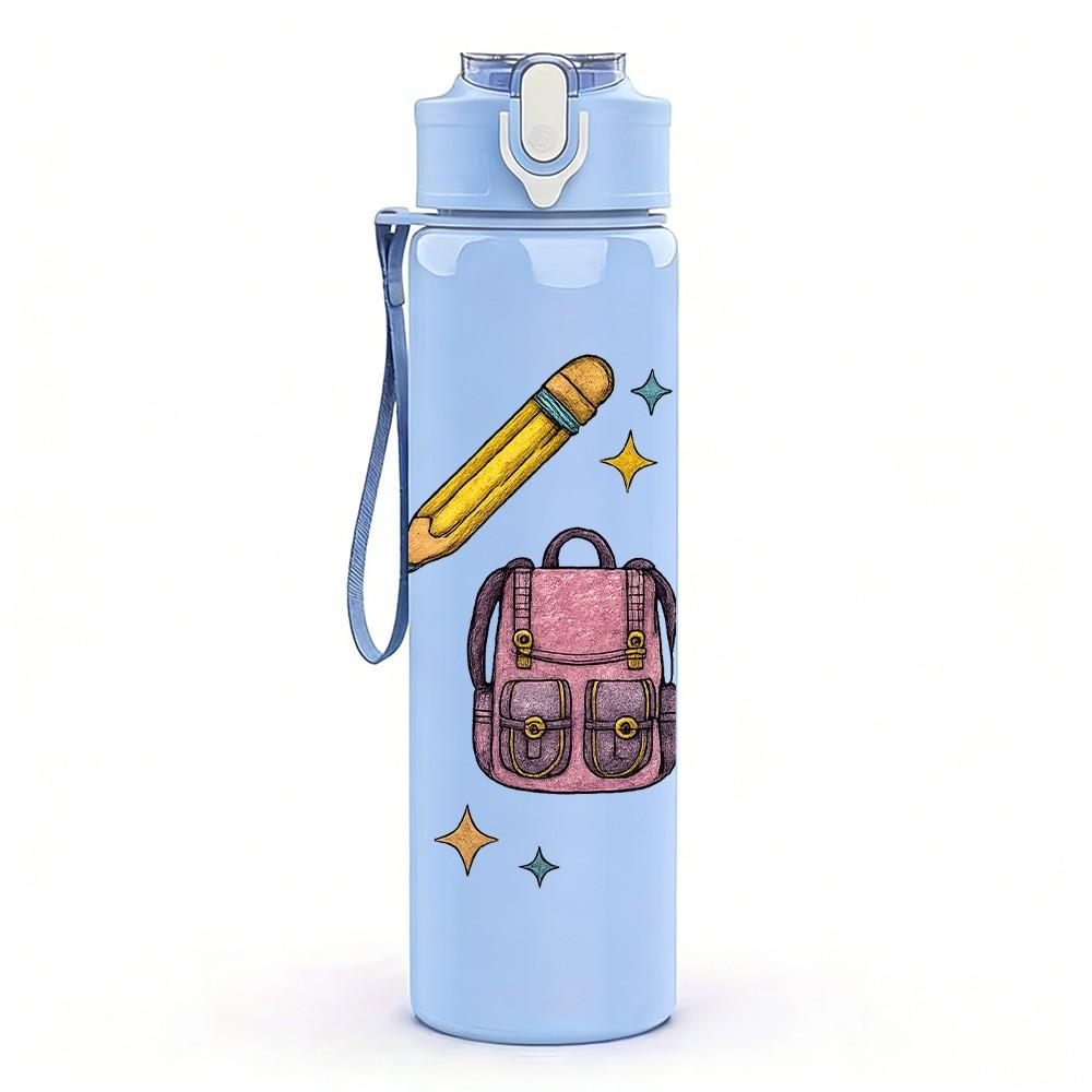 1PC School Bag Globe Bow Pattern 750ml Color Plastic Sports Water Bottle Leakproof Flip Straw Lid Suitable for Sports Office Home Use